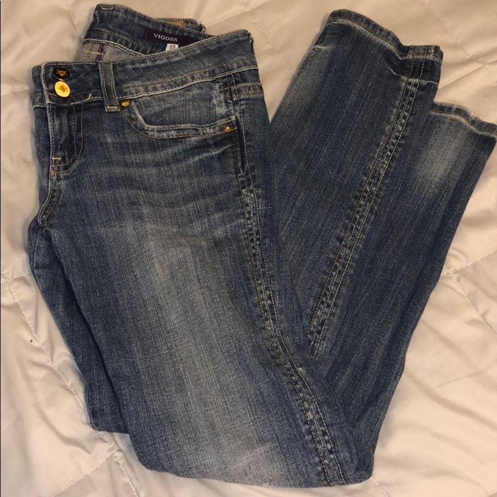 Vigoss Medium Wash Distressed Straight Leg Jeans